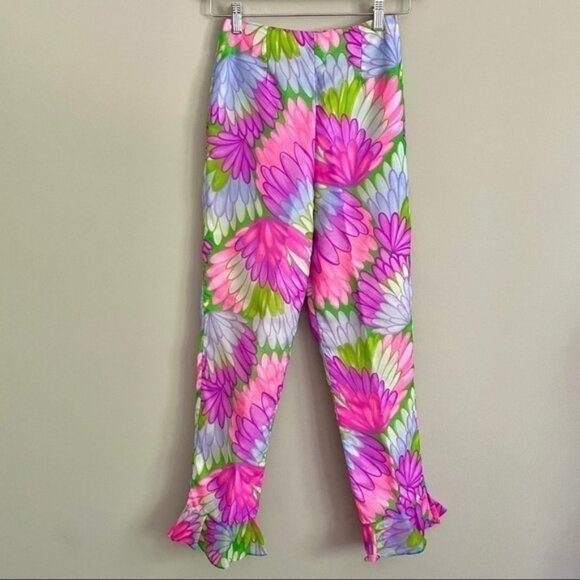 Vintage 60s Pink Purple Floral Hippie Short Sleeve Ruffled Pant Suit - XS/24" - Picture 13 of 16